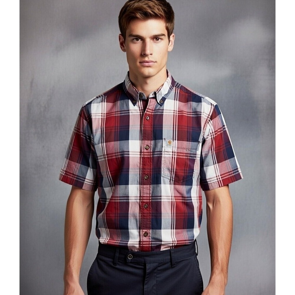 Carhartt Plaid Button Down Short Sleeve Relax Fit Shirt Men Size XL Extra Large